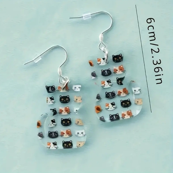 Black and White Cat Drop Earrings - Picture 3 of 3